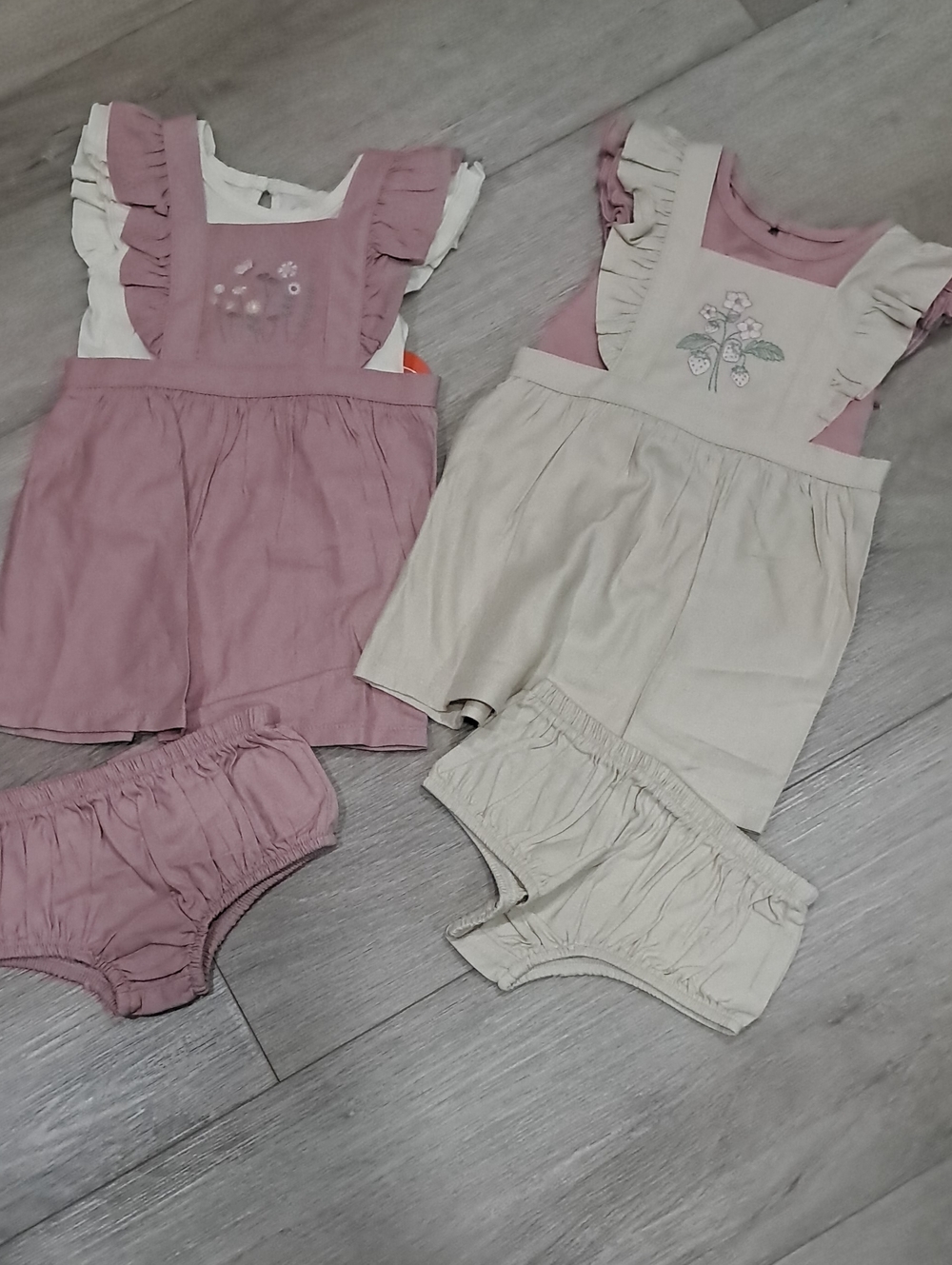 Toddler Ruffle Pinafore Set in Mauve and Cream